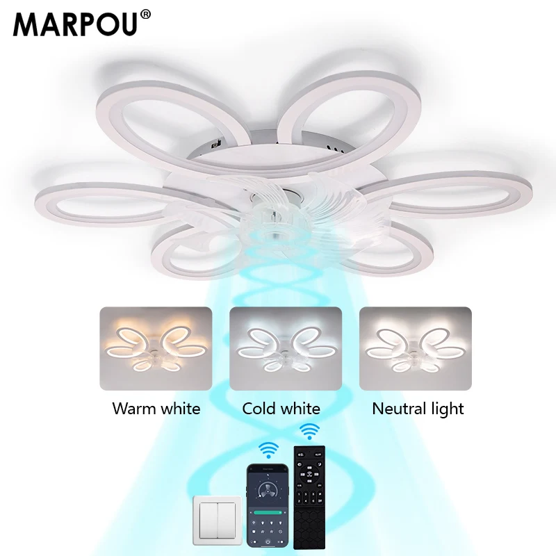 

MARPOU Smart Ceiling Fan Light 220V 6 Speed 7-blade APP Remote Control Modern LED Silent Ceiling Fan Lamp Living Room Bedroom
