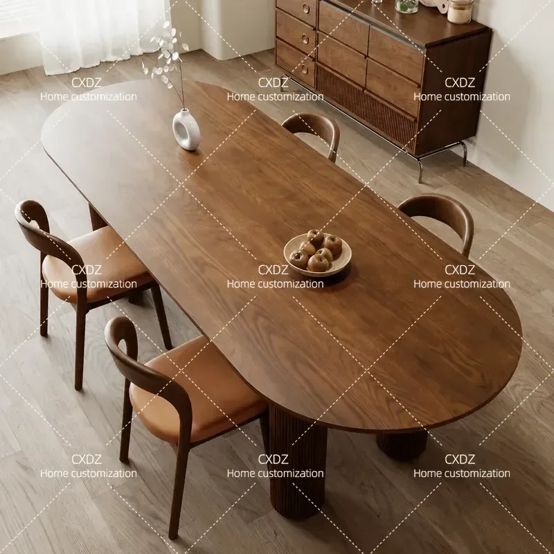 North American Ash Wood Solid Wood Dining Table and Chair Set Household Semi Circular Arc Workbench Eating Table Antique