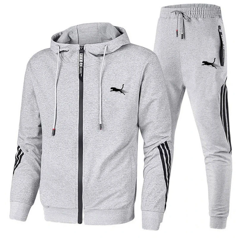 spring autumn new Men's zipper hoodie+trousers 2-piece leisure fitness breathable Simplicity fashion high quality jogging suit