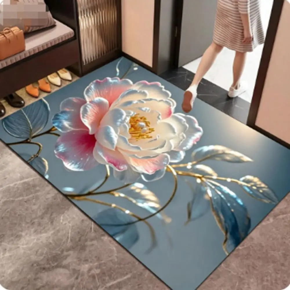 Durable 2D Flower Carpet Non-slip Soft Door Gasket Absorbent 40x60cm Blanket Home Decoration