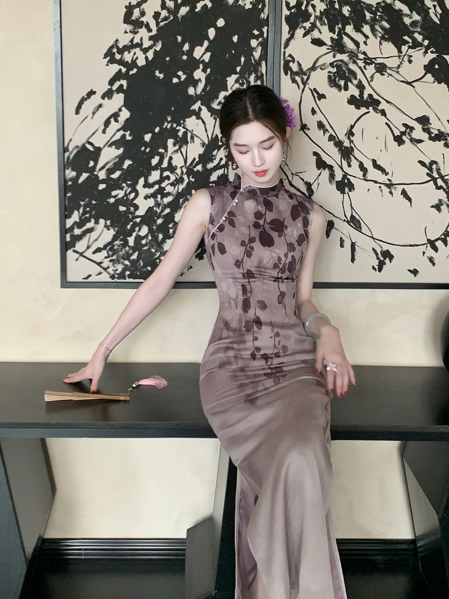 

Lingxian Zhihe Yunzhao Уникальный красивый adient Le с вырезом на талии Летнее платье Chinse Sle Улучшенное ort Sve Lon...