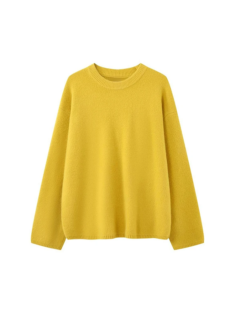 FANAN Koreaanse stijl breien trui voor vrouwen ronde hals lange mouw kantoor dame warme tops minimalisme 2025, winter nieuw