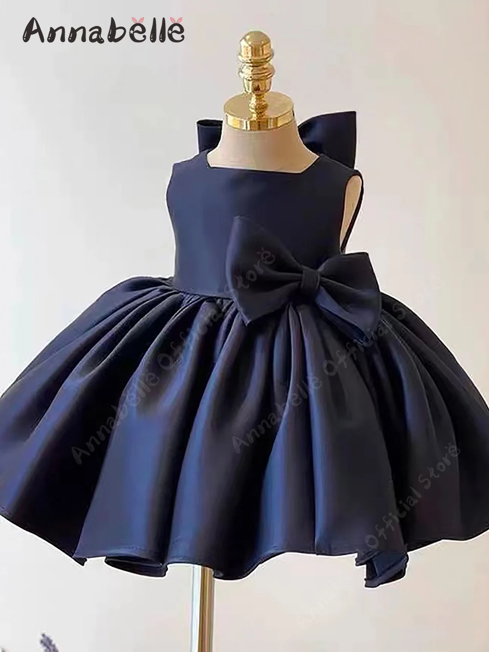 Annabelle-Vestidos sencillos para baile de graduación, dos decoraciones de lazo, vestido de cumpleaños elegante para niña, vestidos para bodas