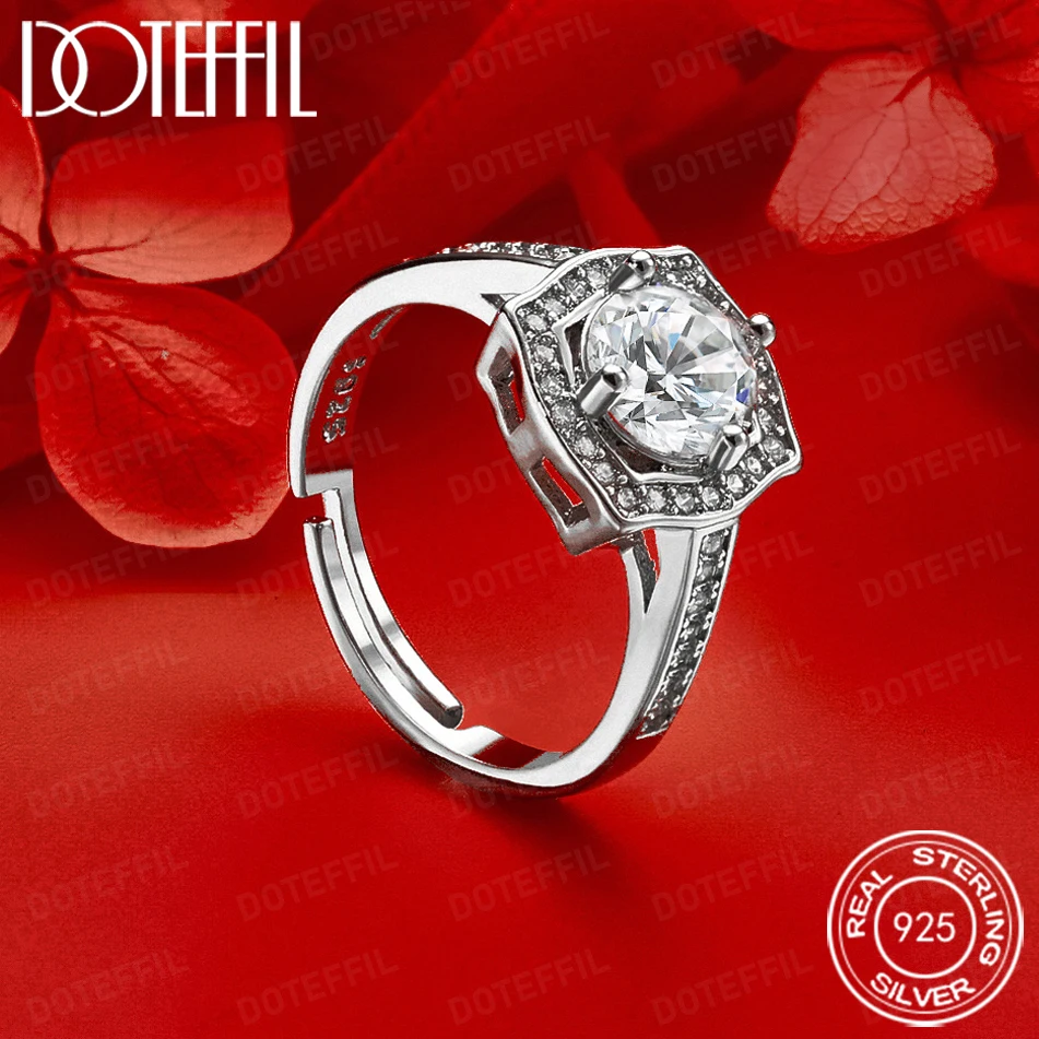 

DOTEFFIL стерлингового серебра 925, круглое квадратное кольцо с кристаллами AAA, модный аксессуар для женщин