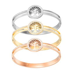 High Quality Stainless Steel Bracelet For Women Electroplated Silver Gold Rose Color Life Tree with Diamonds Exquisite Jewelry