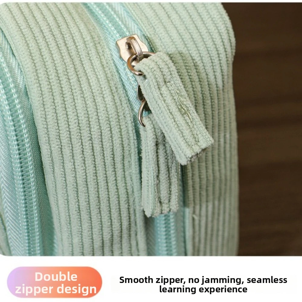 

Corduroy Material Pencil Box Large Capacity Solid Color Stationery Pouch Minimalist Design Portable Pencil Case Household Use