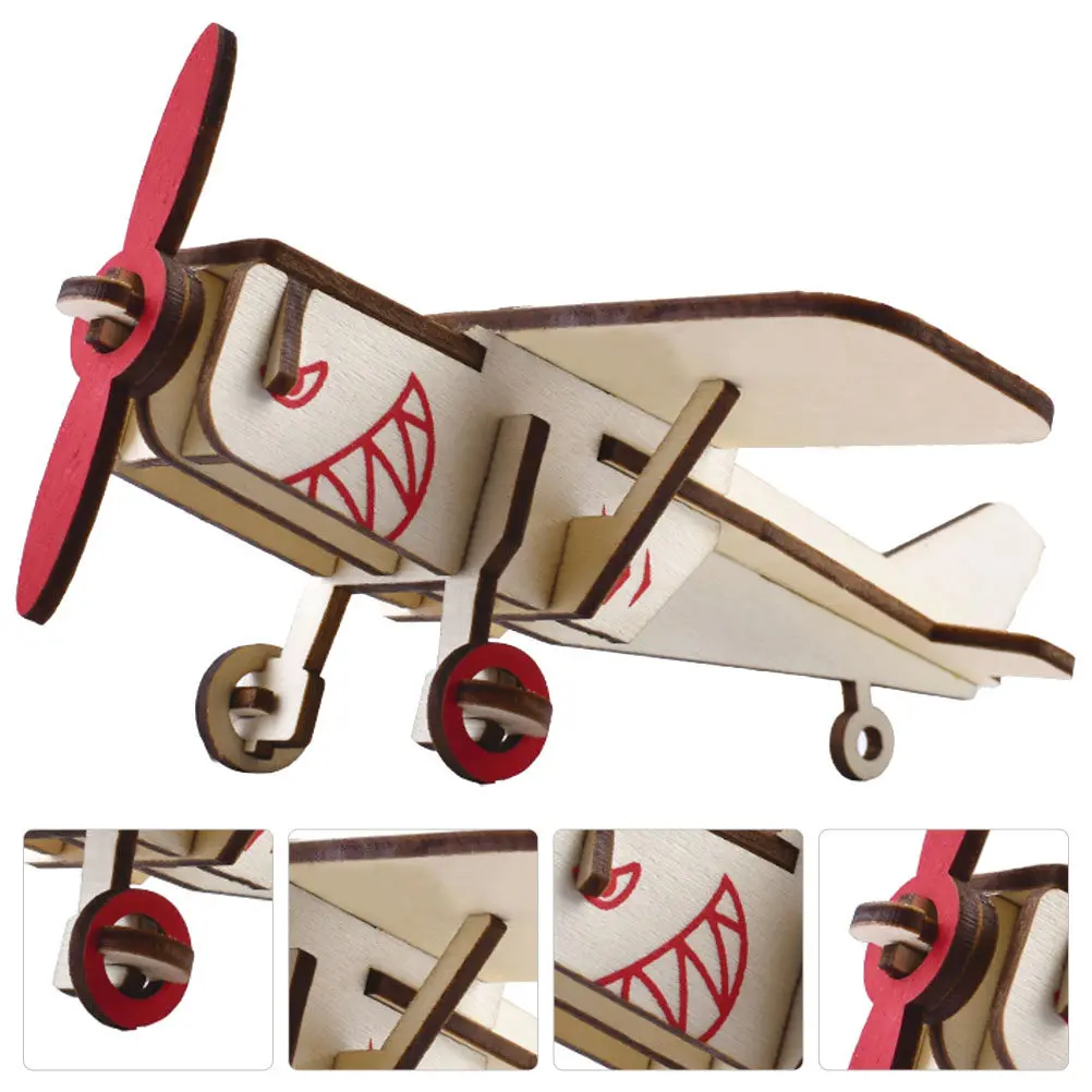 

1 Set Cut Wooden Assembly Airplane Puzzle Educational 3D Craft DIY Handmade Airplane Ornament Gift for Boys Girls