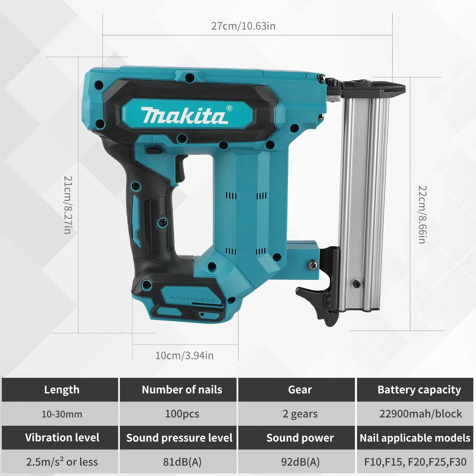 Makita F30 Brushless Cordless Nailer High Frequency Nailing Stable Shot For Furniture Carpentry Wood Working Power tools