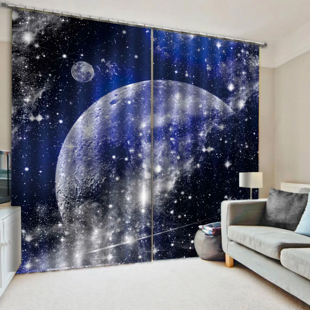 star dark blue curtains European 3D Curtains angel design Curtains For Living Room Bedroom