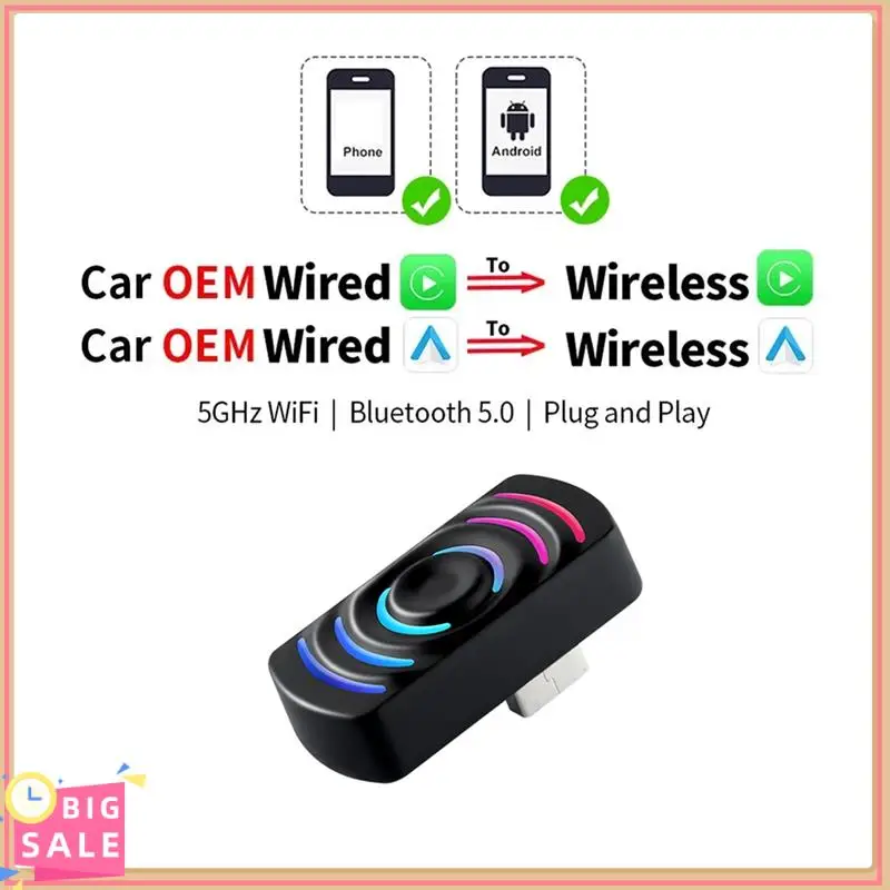 

Better-Car AIBOX RGB Light USB Plug And Play 2In1 Wireless Carplay Or Android Auto Box For Car Radio With Wired Carplay Or Auto