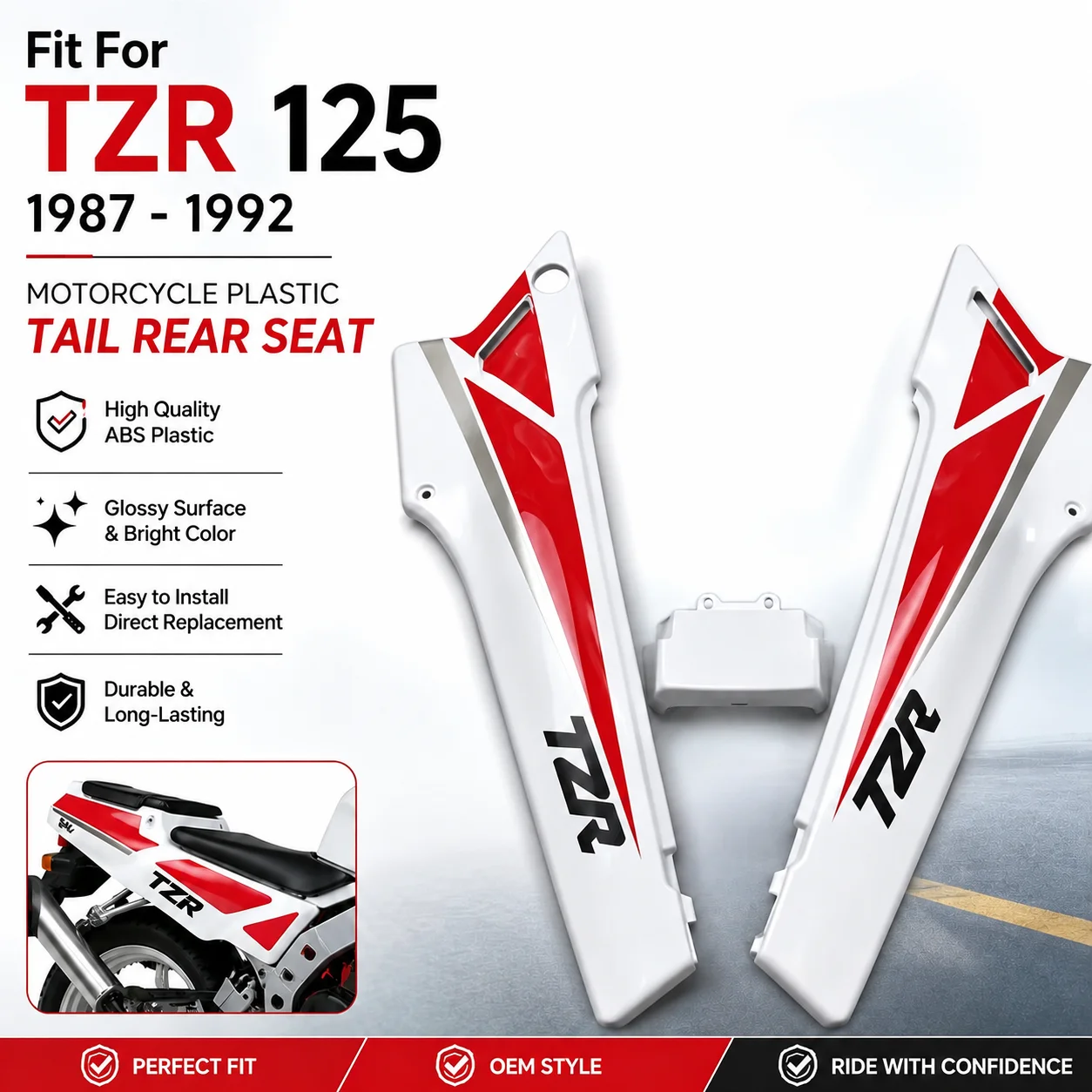 Fit For YAMAHA TZR 125 1987 - 1992 Motorcycle Plastic Tail Rear Seat Fairing Panle Part TZR125 1988 1989 1990 1991