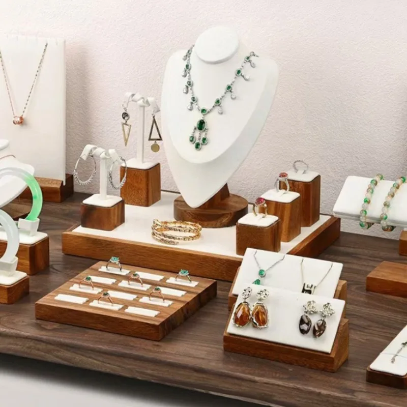

Подставка для ювелирных изделий из цельного дерева, экспонент, органайзер для ювелирных изделий, стойка, оптовая продажа, держатель для ожерелья, браслета, серьги, кольцо, полка, реквизит