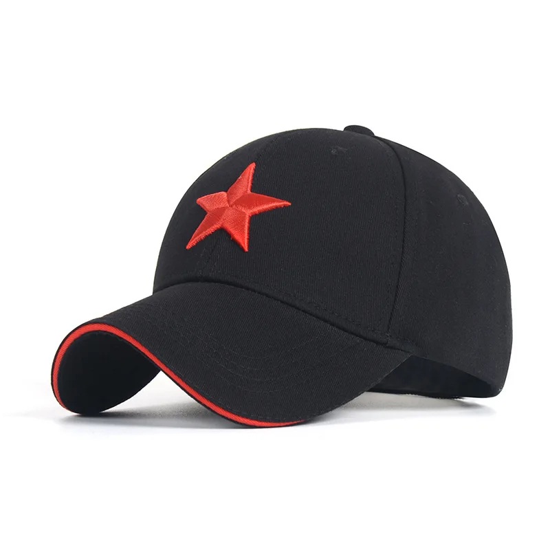 Unisex Cotton Baseball Caps with Embroidery Red Five-pointed Star Adjustable 6 Panel Snapback Gorras Peaked Cap Sunshade Hat