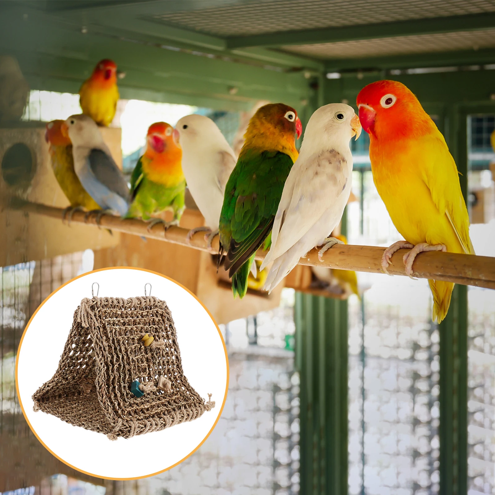

Rattan Bird Hammock Comfortable Nest Parrot House Pet Sleeping Bed Hanging Cage Space Saver Easy Dry
