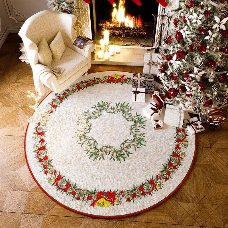 Festive Round Carpet with Sparkle – Non-Slip Holiday Rug for Living Room, Bedroom & Sofa Area