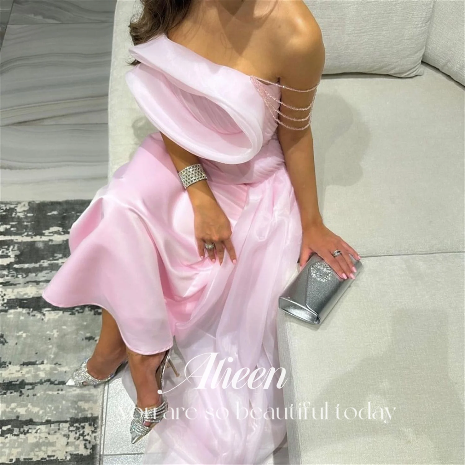 Flowers Organza Pink Wedding Party Dress Women Elegant Luxury Evening Dresses customized Robe De Soiree Femmes Ball Gowns Long