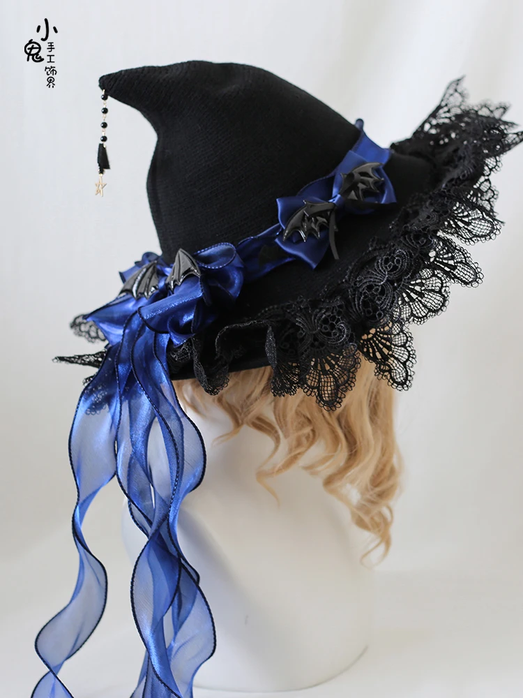 Originale Lolita Devil Bow pizzo di lana Halloween cappello da strega cappello da strega cappello da strega