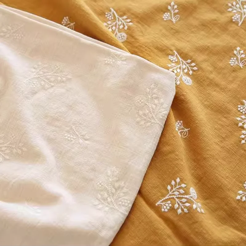 

Polyester Cotton Linen Fabric Embroidered Floral Dress Handmade DIY Clothing Fabric