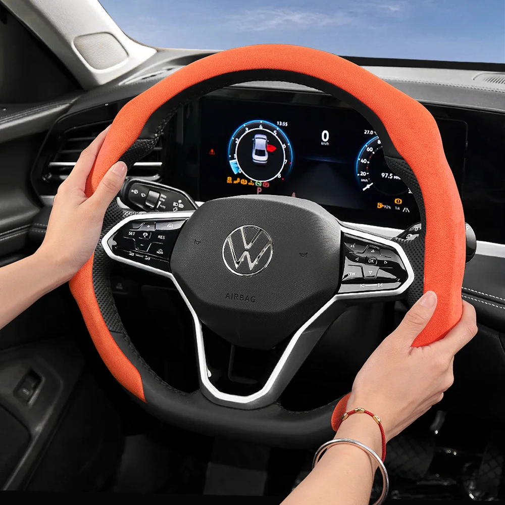 Suitable for Volkswagen Premium Suede Snap-On Steering Wheel Covers, Non-Slip and Durable, Available for Round and D-Shaped Steering Wheels, Compatible with Polo, Golf 6, Up, Gol, Scirocco, Passat B6, B8 Sedan, Jetta, Tayron, Tavendor, Cc, T4, Taigo, Polo, Crafter Vw