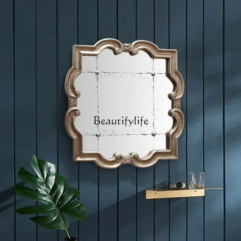 Bathroom aluminum alloy round mirror wall-mounted bathroom non-punching decorative full-body mirror