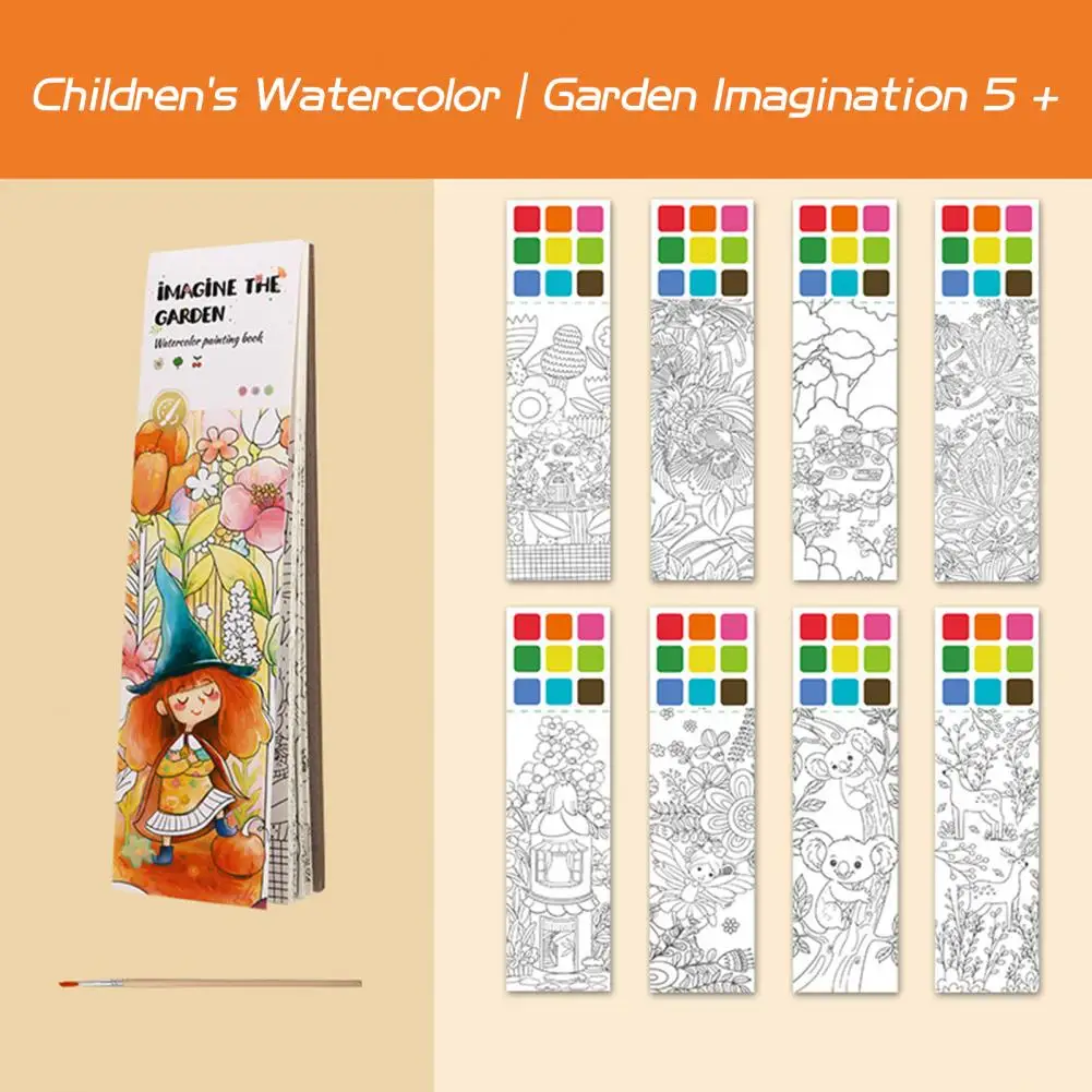 그림 책 세트 어린이 그림 책 페인트 브러시와 어린이를위한 휴대용 수채화 색칠하기 책 20 페이지 Diy 포켓 그림