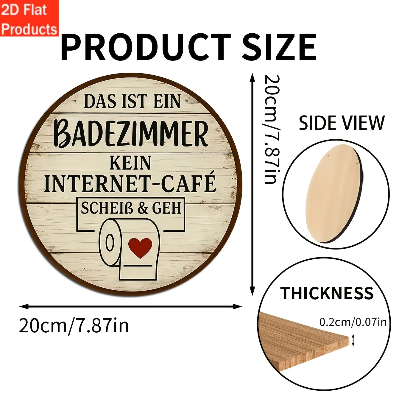 2D Flat- Decorative Sign And Plague, 1pc Vintage Wooden German Bathroom Sign, Toilet Humorous Wall Art, Perfect for Home Decor,