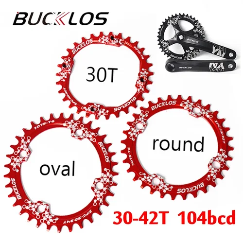 BUCKLOS 104BCD plato redondo rueda de cadena ancha estrecha 30/32/34/36/38/40/42T pieza de placa dentada de bielas de bicicleta de montaña