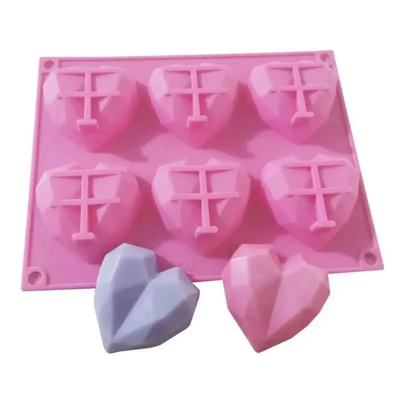 1Pc 6 Cavity Heart Shaped Silicone Mould Cake Mousse Pastry Bakeware Tools Form For Soap French Dessert Diamond Baking Mold