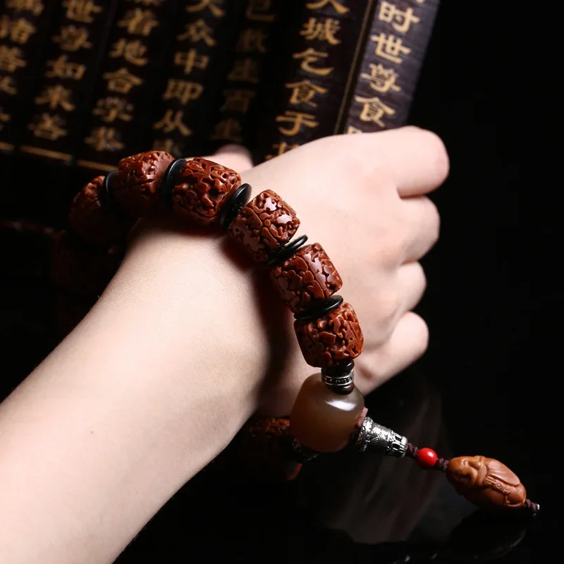UMQ نيبال بلا أسنان كبيرة Rudraksha الخرز سوار بوذا الخرز خمسة وجوه الرجال والنساء التبتية الأحمر الجلود كينغ كونغ الحرف
