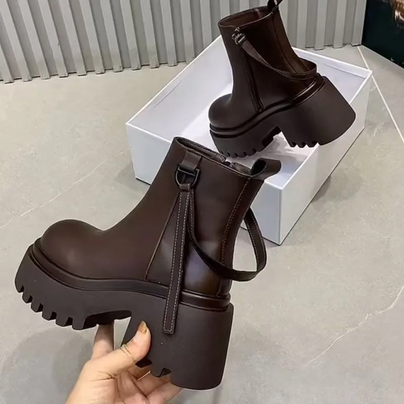 

Comfortable and Non-tiring Feet Block Heel Cotton Shoes Winter New Round Toe Side Zipper Platform Non-Slip Booties