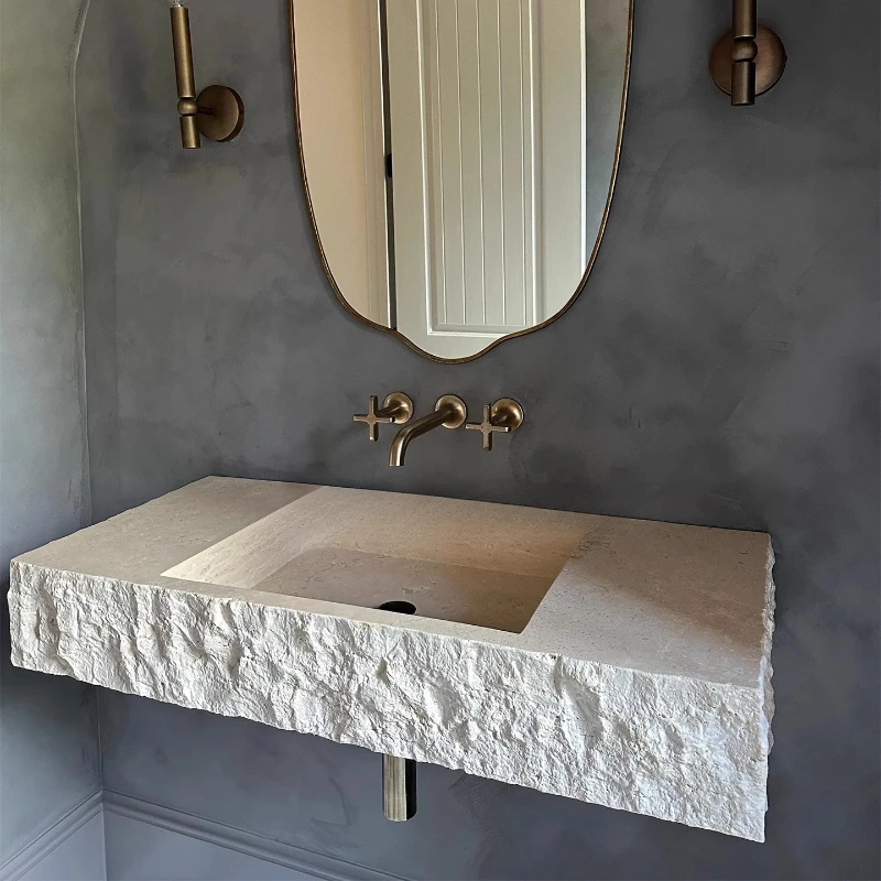 Travertine broken rectangular wash basin wall-mounted bathroom washbasin courtyard washstand