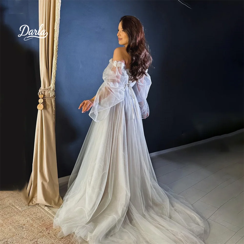 Darla Customized Ruffles Ruched Flower Deep V-Neck Appliques Elegant A-Line Wedding Dress  Sweep Train Floor Length 2025 Elegant