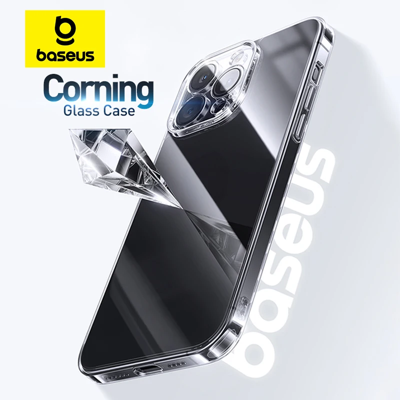 Baseus Tempered Glass Case for iPhone 16 15 Pro Max Clear Hard Corning Gorilla Glass Case for iPhone 15 14 13 Pro Max Plus Case