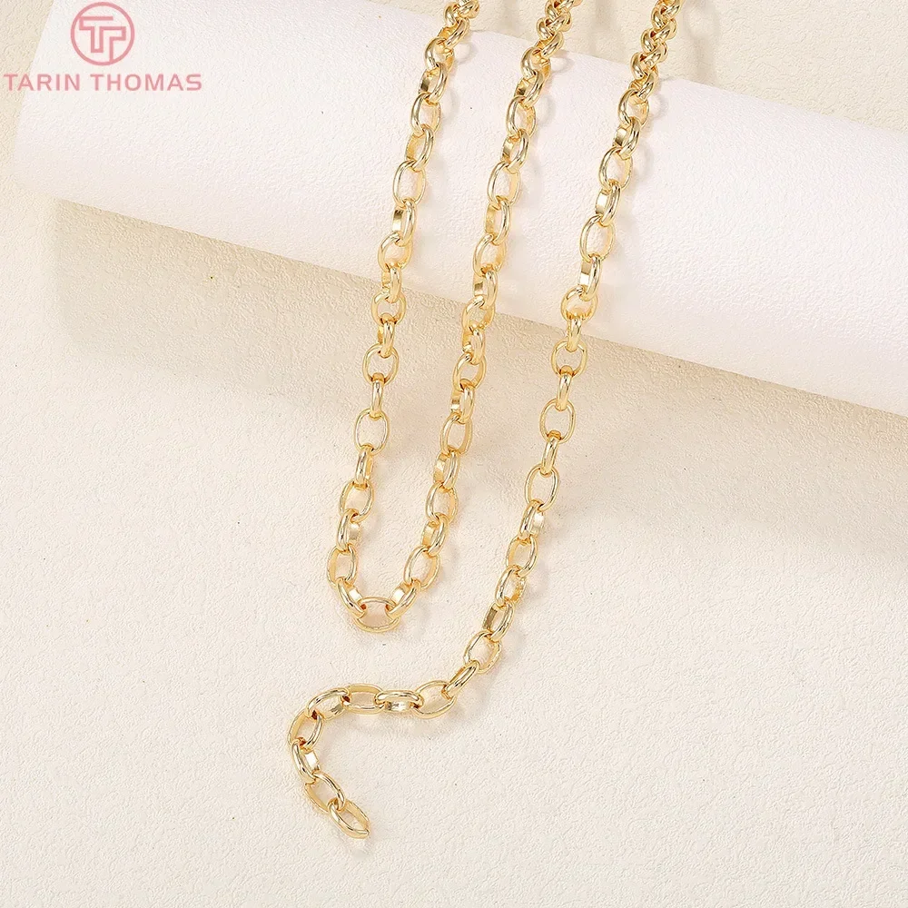 (4284)1 Meter Width 5MM Thickness 1.5MM 24K Gold Color Brass Round Necklace Chains High Quality Diy Jewelry Findings Accessories