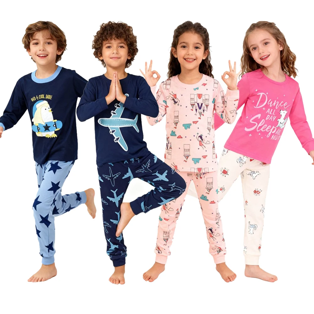Baby Boys Girls Long Sleeve Pajamas Sets Animal Plane Heart & Bunny Design Children Pijamas Comfortable Kids Sleepwear nightwear