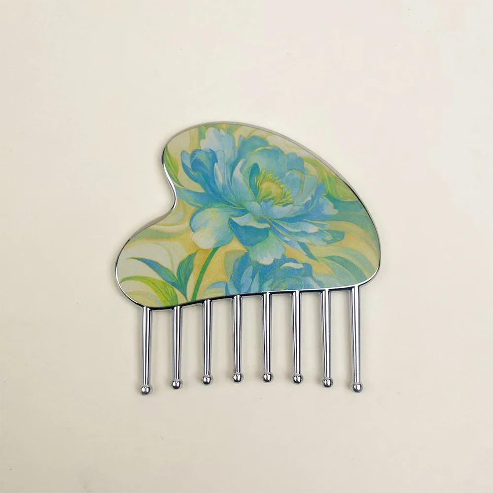 Zinc Alloy Head Meridian Massage Comb Round Tooth Scalp Gua Sha Tool Portable Scalp Care Massager for Men Women