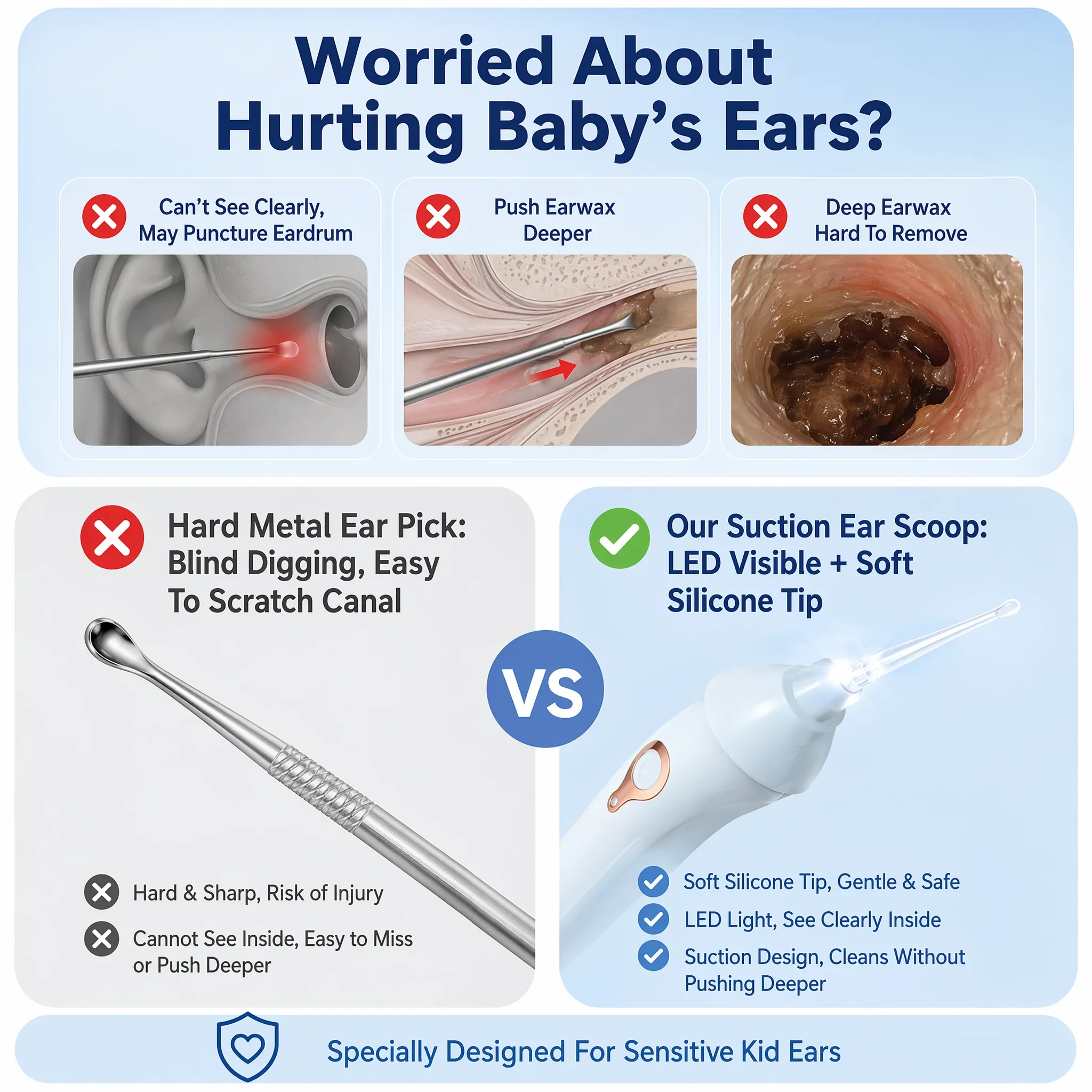 Electric Ear Wax Removal, LED Light Ear Vacuum Cleaner, Soft Silicone Ear Cleaner, Safe & Painless Ear Suction Device, Ear Care