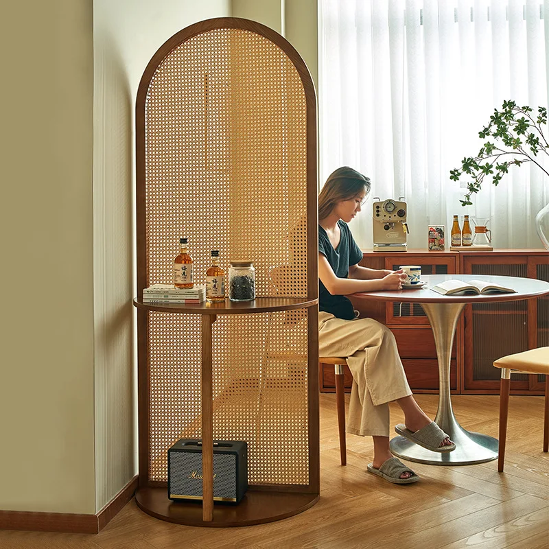 

entrance screen partition, living room solid wood rattan braided door shelf entrance to block the door, simple and modern