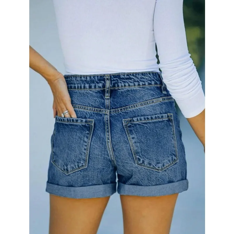  شورت جينز مستقيم متوسط الارتفاع 2025 - قطن غسيل داكن للمكتب والملابس الكاجوال #2