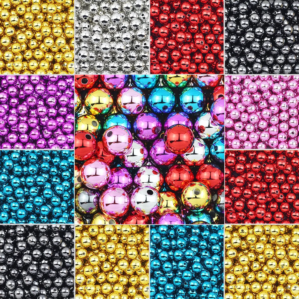 10/20/40pcs Shimmering AB Color Plated 14mm Acrylic Round Shape Spacer Loose Beads For DIY Jewelry Making Bracelets Accessories