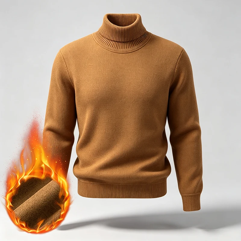 Herren-Rollkragenpullover aus Strick mit Fleece-Futter und geripptem Saum, ideal für Spaziergänge in der Stadt, gesellschaftliche Anlässe und verschiedene Winteraktivitäten. – Detail 5