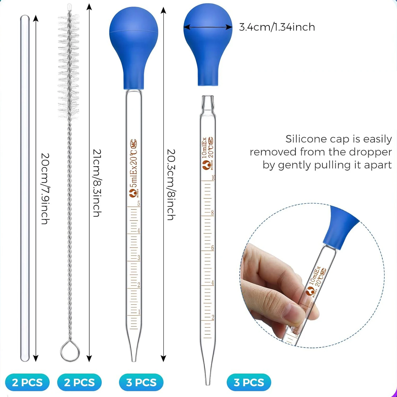 Glass Droppers Pipettes Graduated Lab Dropper Liquid Pipette with Big Rubber Hats 20 cm Stir Rod Washing Brush  16 Pcs 10ml