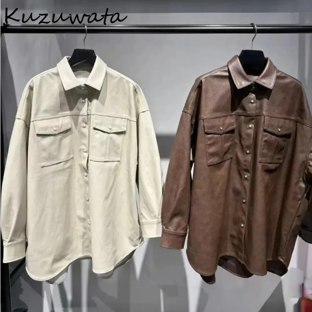 Kuzuwata jaket kasual Semua cocok, mantel lengan panjang kerah lipat, jaket Harajuku pribadi setengah panjang, pakaian luar kasual Semua cocok