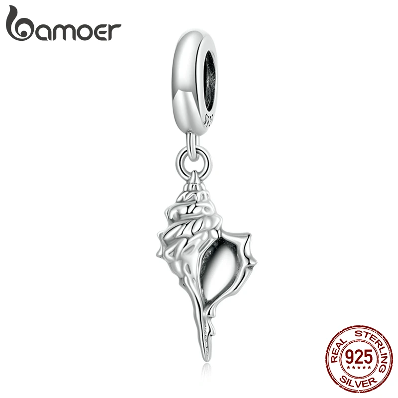 Bamoer 925 Sterling Silver Conch Pendant fit for DIY Making Bracelet & Bangle Summer Beach Series Silver Charms Fine Jewelry