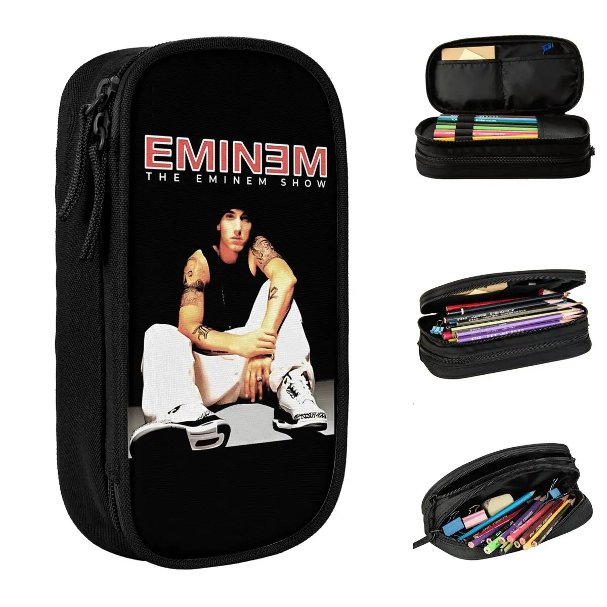 ايمينيم مقلمة الورك هوب المغني مقلمة المدرسة طبقة مزدوجة صبي فتاة الجمالية المحمولة صندوق رصاص اللوازم المدرسية