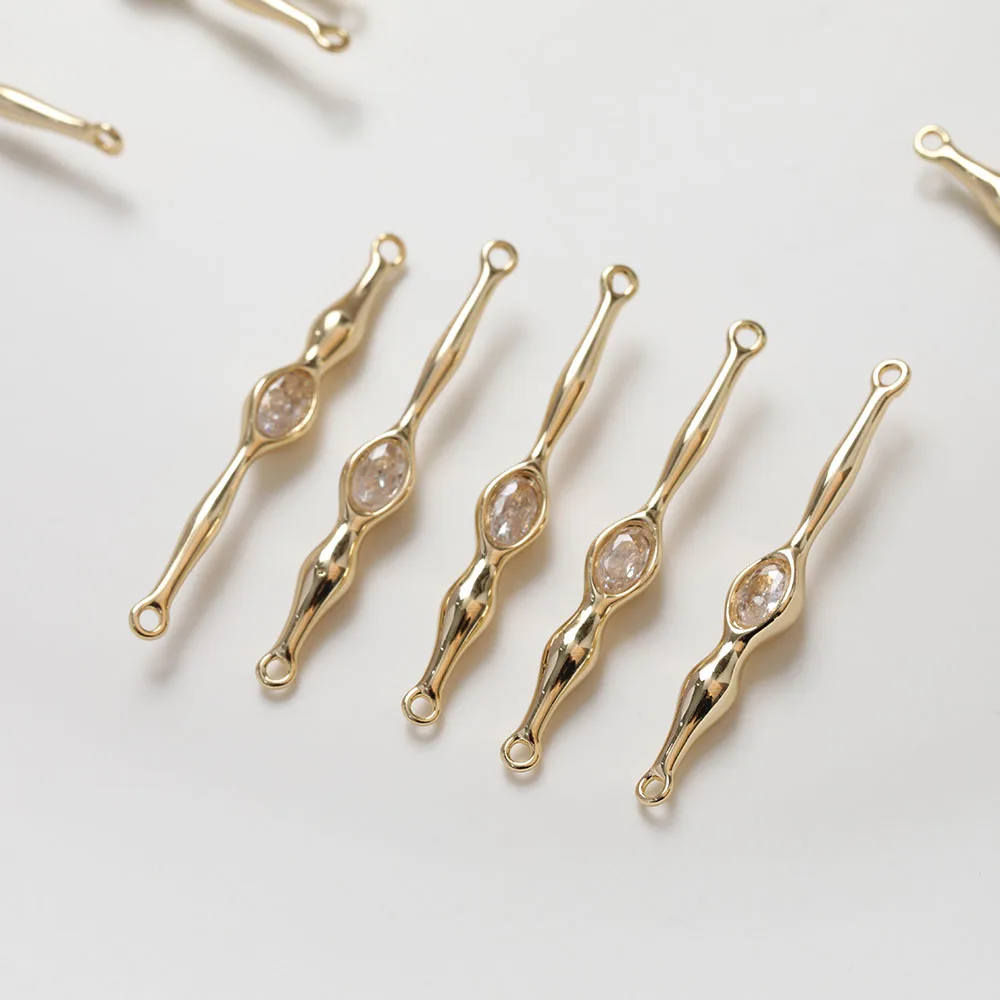 4PCS Double Holes Special-Shaped Rod 14K Gold Plated Brass Inlaid Crystal Link Stick Jewelry DIY Making Supplies