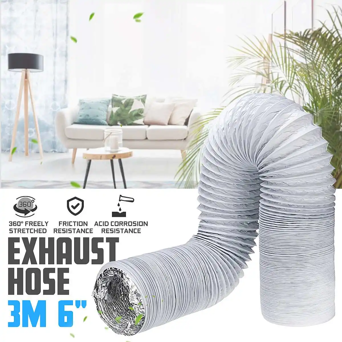 150mm 6 inch Ventilator Pipe PVC Aluminum Tube Air Ventilation Pipe Hose Flexible Air Conditioner Exhaust Duct Air System Vent