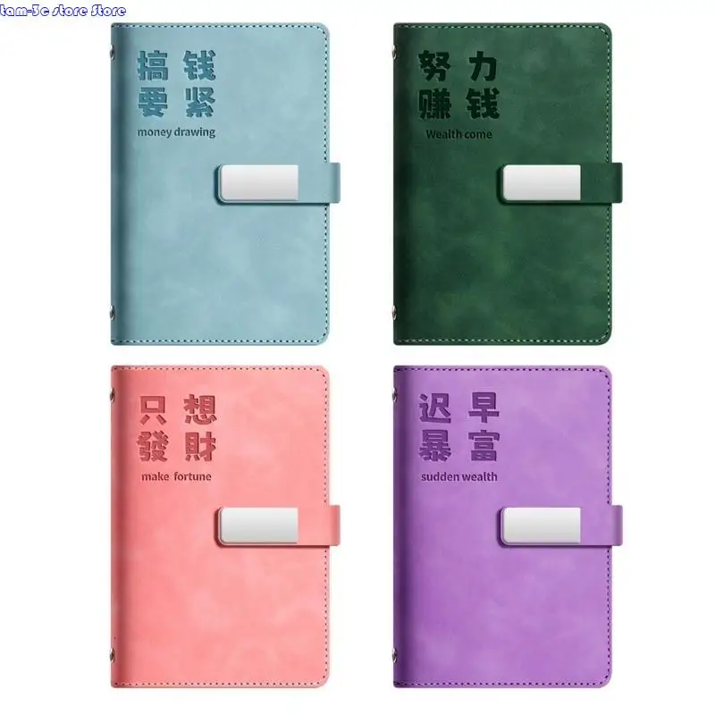 D0UA Refillable Leather Budget Planner พร้อมเครื่องหนัง 6 วงครอบคลุมการประหยัดเงินผู้จัดงานเงินสำหรับการวางแผนรายวัน