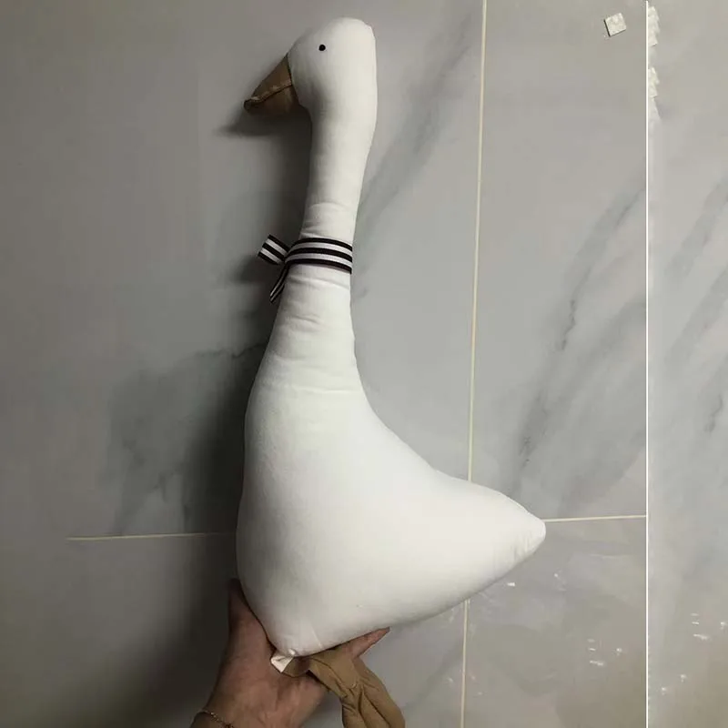 Nordic White Goose Plush Doll Squishy Cotton Linen Duck Stuffed Animal Toy Minimalist Companion Doll Simulation Cushion Gift