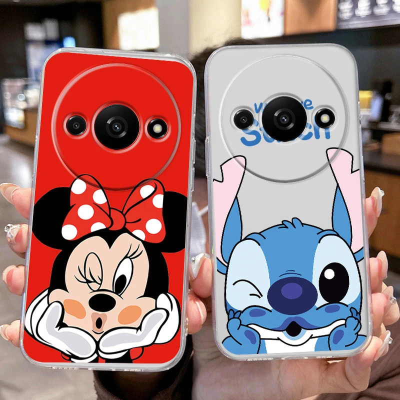 ل Redmi A5 13C 14C A3 Pro A4 14C 4G نوت 13 12 9 Poco C75 C61 جراب هاتف زوجين ميكي ميني ماوس غرزة غطاء شفاف
